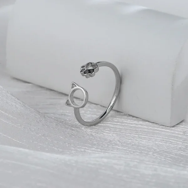 Xingyunday Cute Hollow Cat Paw Claw Zircon Rings For Women Wedding Jewelry Vintage Fashion Animal Footprint Engagement Ring
