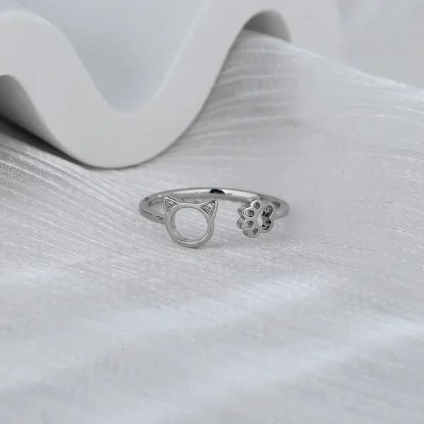 Xingyunday Cute Hollow Cat Paw Claw Zircon Rings For Women Wedding Jewelry Vintage Fashion Animal Footprint Engagement Ring
