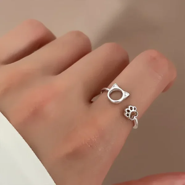 Xingyunday Cute Hollow Cat Paw Claw Zircon Rings For Women Wedding Jewelry Vintage Fashion Animal Footprint Engagement Ring