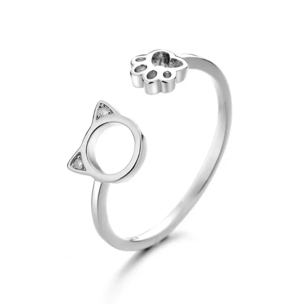 Xingyunday Cute Hollow Cat Paw Claw Zircon Rings For Women Wedding Jewelry Vintage Fashion Animal Footprint Engagement Ring