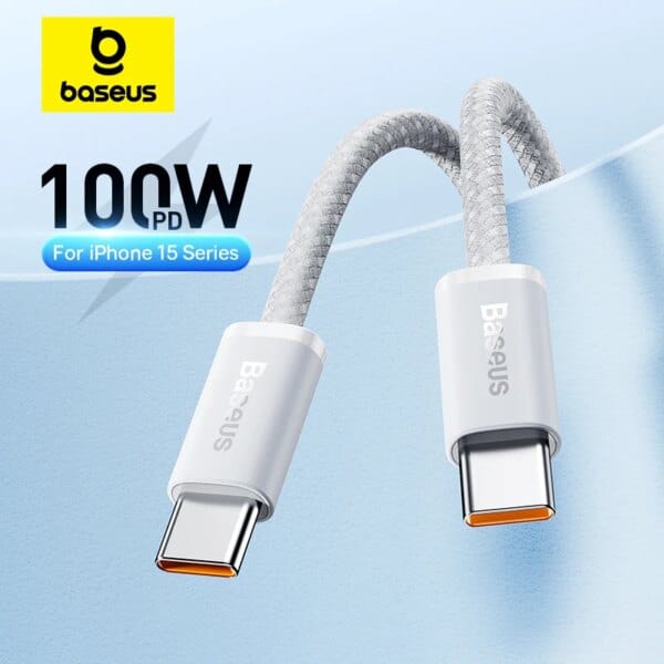 Baseus 100w tipo c para cabo usb c para iphone 16 15 cabo de carregamento rápido para macbook ipad samsung xiaomi fio usb c rápido